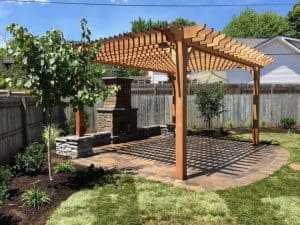 Outdoor Fireplace with Pergola - 14x19 Big Kahuna Pergola