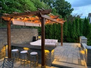 Outdoor pergola seating area