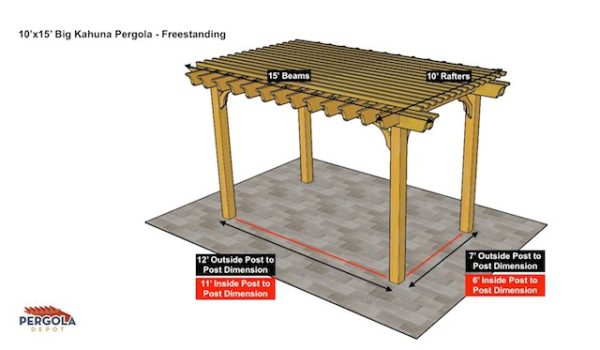 10x15 Big Kahuna Pergola Sketch - Freestanding