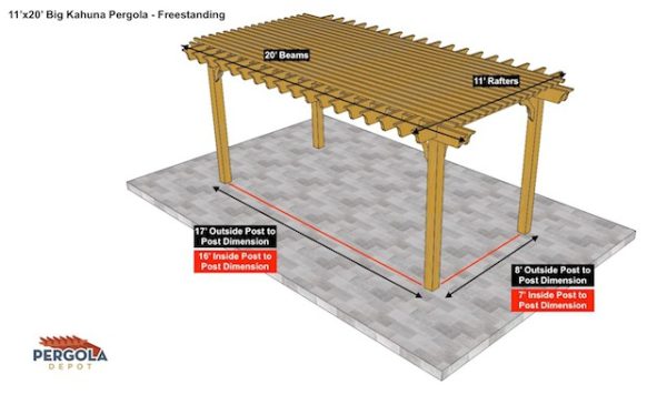 11x20 Big Kahuna Pergola Sketch - Freestanding Pergola