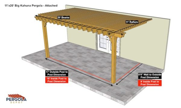 11x20 Big Kahuna Sketch - Attached Pergola