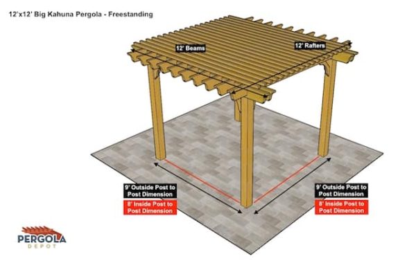 12x12 Big Kahuna Pergola Freestanding Sketch