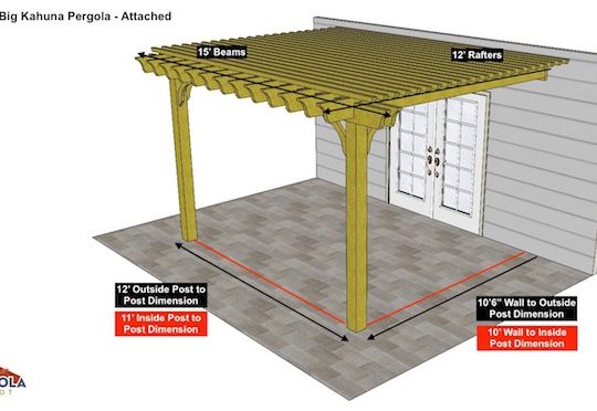 12x15 Attached Big Kahuna Pergola Sketch