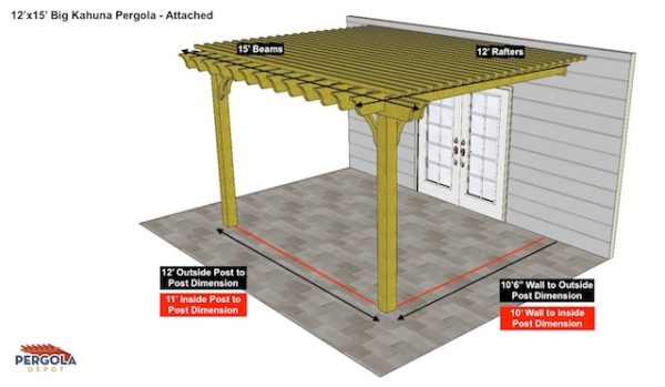 12x15 Attached Big Kahuna Pergola Sketch