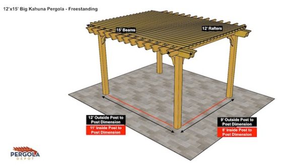 12x15 Big Kahuna Pergola Sketch - Freestanding