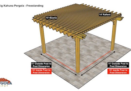 14x14 Big Kahuna Pergola Freestanding Sketch