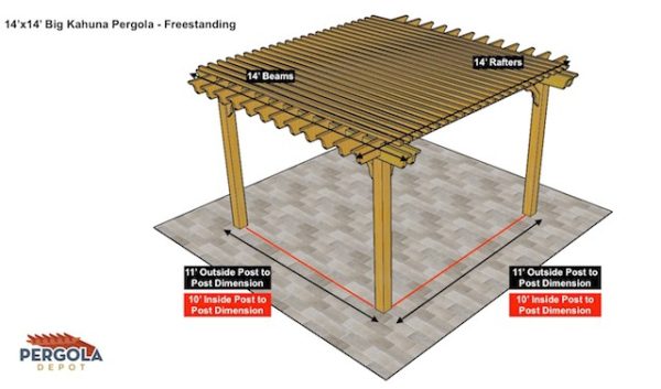 14x14 Big Kahuna Pergola Freestanding Sketch