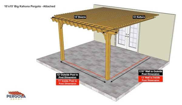 15x15 Pergola Sketch - Big Kahuna Maximum Shade Pergola