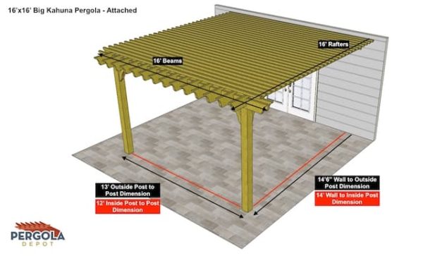 16x16 Attached Pergola - Big Kahuna