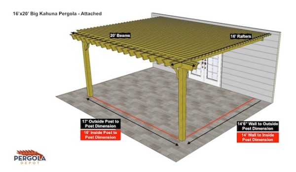 16x20 Big Kahuna Pergola Sketch - Attached