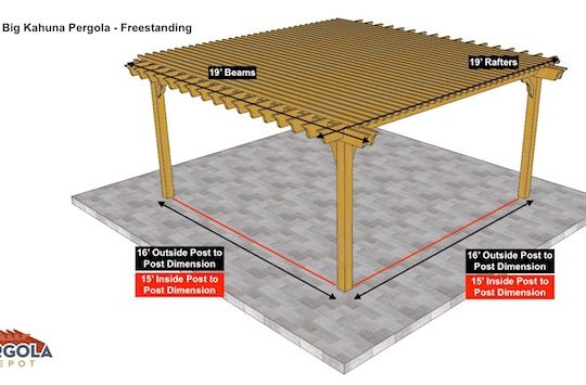 Dimensions for 19x19 Freestanding Big Kahuna Pergola