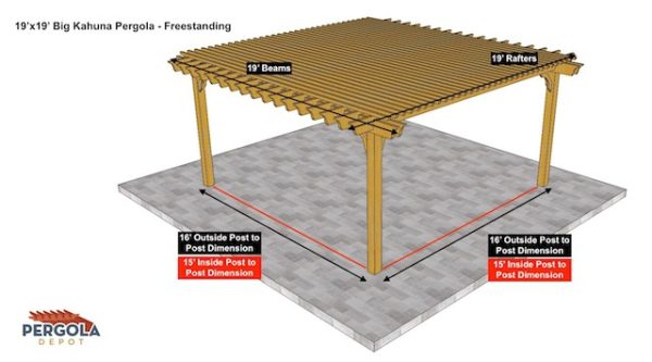 Dimensions for 19x19 Freestanding Big Kahuna Pergola