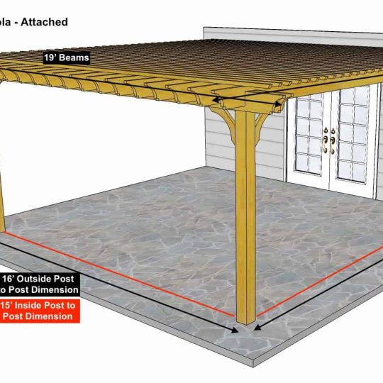 Dimensions for 19x19 Attached Pergola Kit