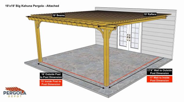 Dimensions for 19x19 Attached Pergola Kit