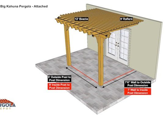 9x12 Big Kahuna Attached Pergola Sketch