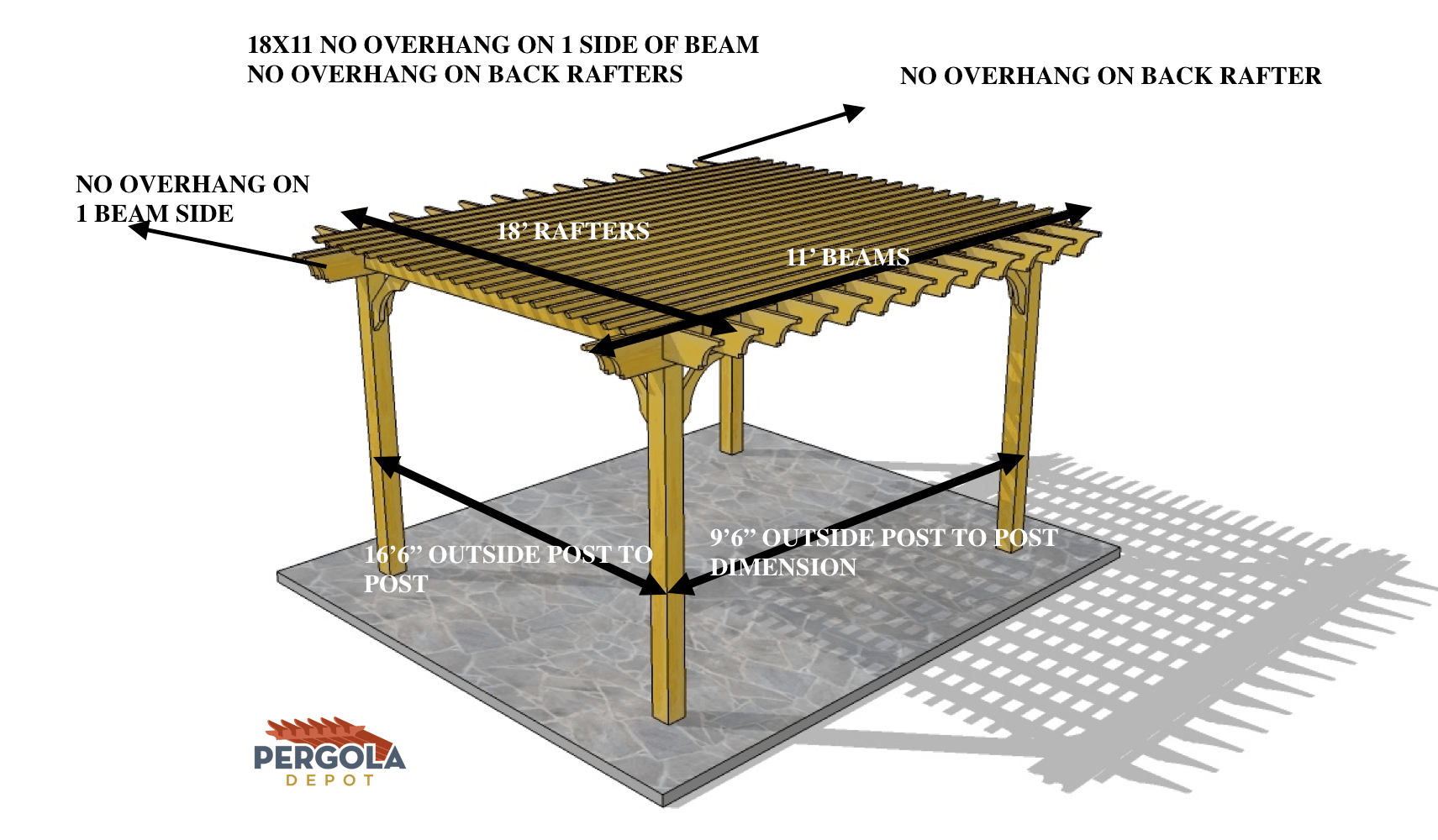 KURT F 18X11 PERGOLA NO OVERHANG ON BACK AND NO OVERHANG ON ONE SIDE ...