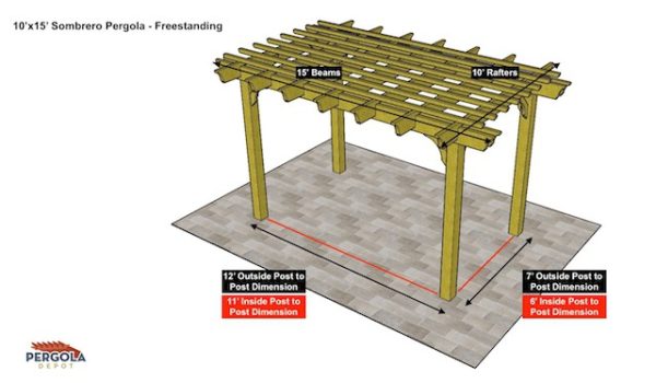 10x15 Sombrero Pergola Sketch - Freestanding Pergola