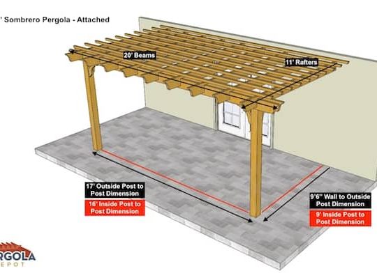 11x20 Sombrero Pergola Sketch - Attached