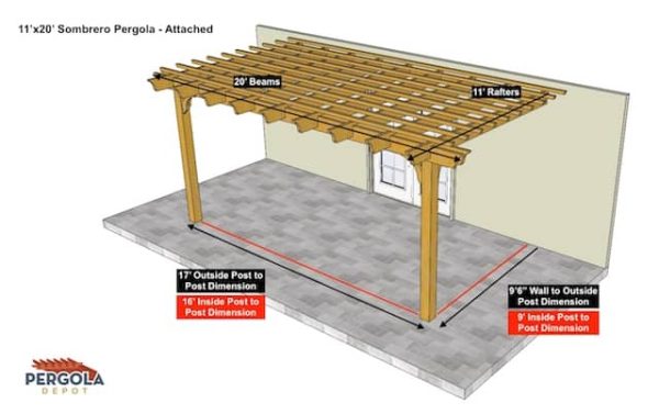 11x20 Sombrero Pergola Sketch - Attached