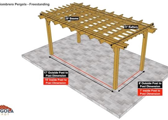 11x20 Sombrero Pergola Sketch - Freestanding Pergola