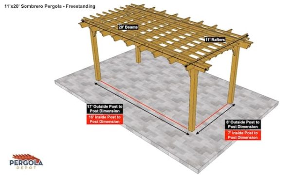 11x20 Sombrero Pergola Sketch - Freestanding Pergola