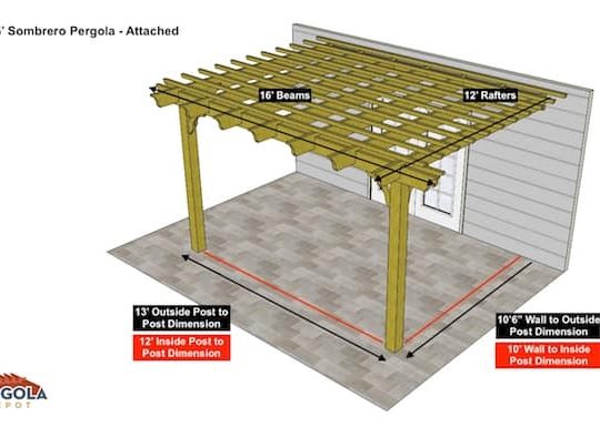 12x16 Sombrero Attached Pergola Sketch