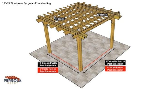 13x13 Pergola Sketch - Sombrero Freestanding