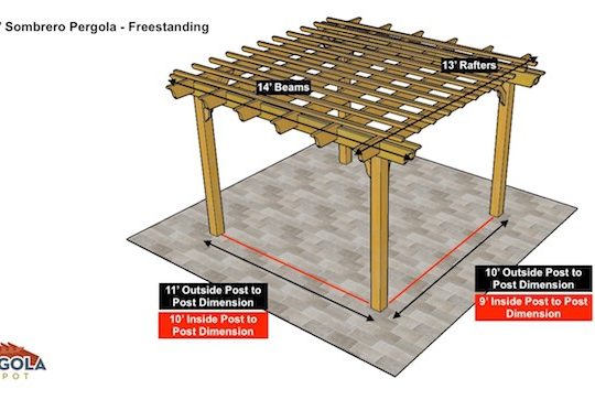 13x14 Sombrero Pergola Sketch - Freestanding