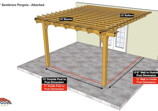 15x15 medium shade attached Sombrero pergola