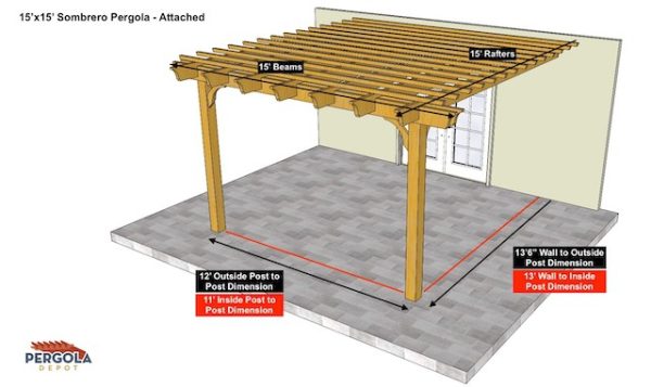 15x15 medium shade attached Sombrero pergola