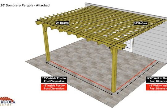 16x20 Sombrero Pergola Sketch - Attached