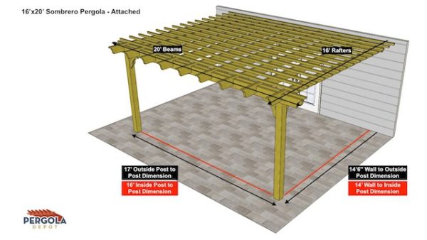 16x20 Sombrero Pergola Sketch - Attached