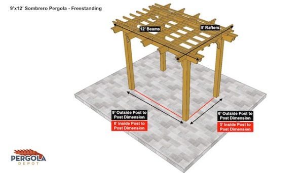 9x12 Sombrero Freestanding Pergola Sketch