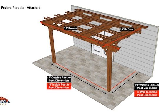 10x18 Fedora Pergola Sketch - Attached Pergola