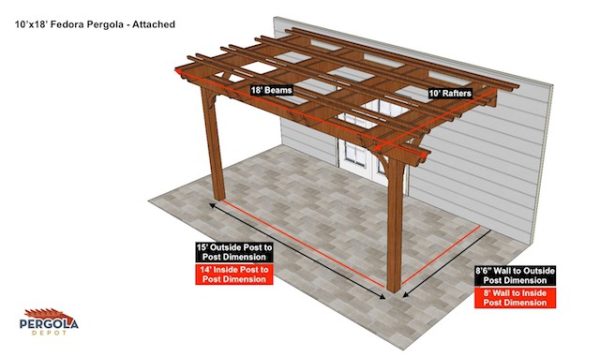 10x18 Fedora Pergola Sketch - Attached Pergola