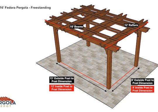 12x16 Fedora Pergola Sketch - Freestanding pergola