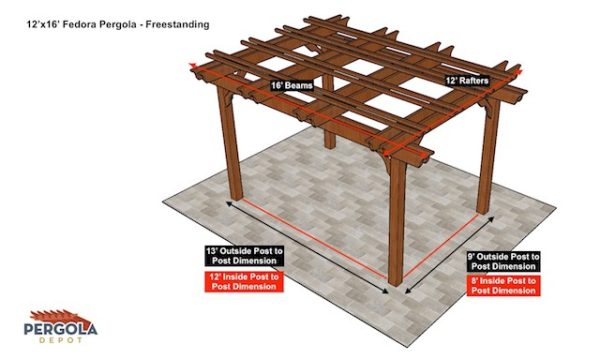 12x16 Fedora Pergola Sketch - Freestanding pergola