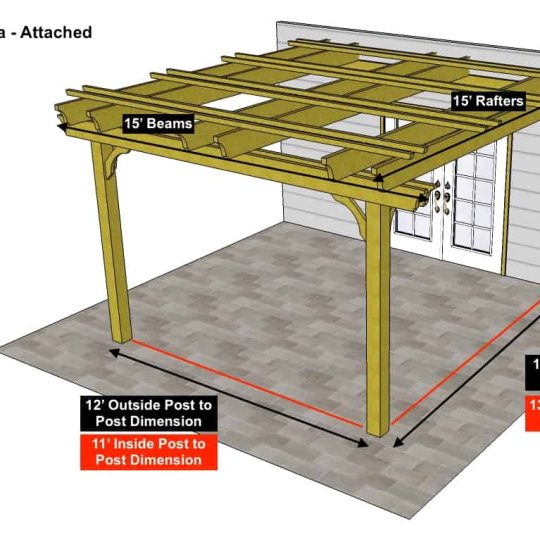 15x15 Fedora Pergola Sketch - Attached