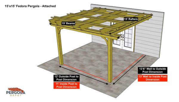 15x15 Fedora Pergola Sketch - Attached