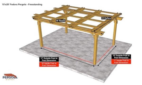 Fedora Pergola Sketch - 15x20 Pergolas