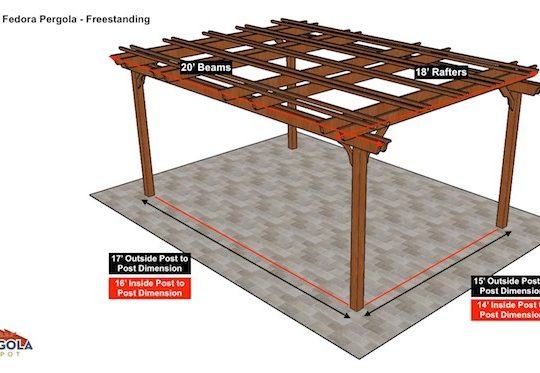 18x20 Fedora Freestanding Pergola Sketch