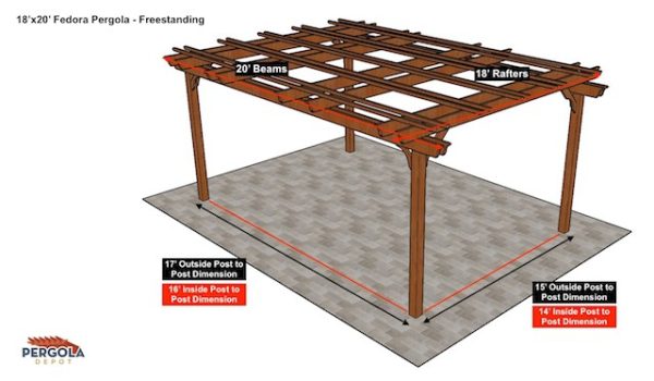 18x20 Fedora Freestanding Pergola Sketch