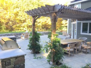 Attached 10x18 Cedar Pergola with Dining Area - Big Kahuna 