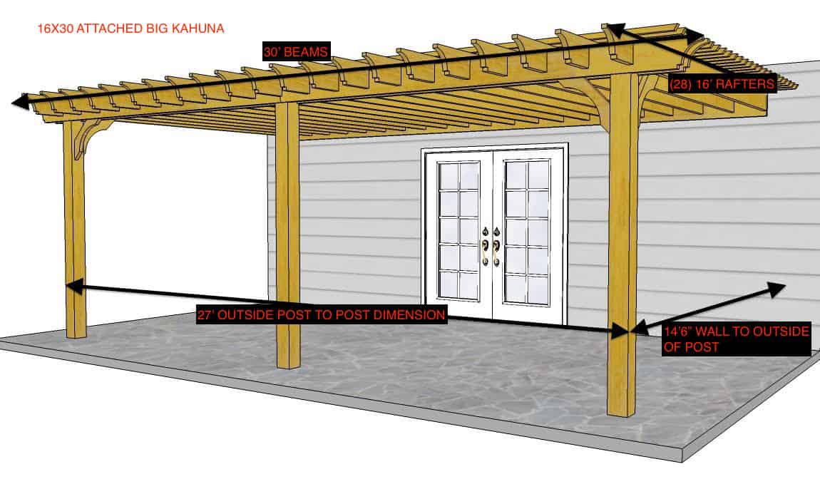 ALEX K 16X30 ATTACHED CUSTOM BIG KAHUNA – Pergola Depot