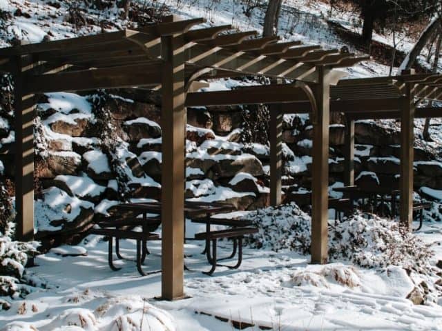 A pergola in the snow