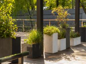 Landscaping with flower pots