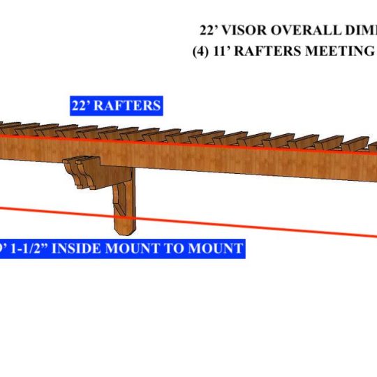 KIMBERLY ROGERS 24' Custom Visor NO NOTCHES IN RAFTERS FOR CUSTOM FIT ON DAY OF INSTALL. WILL SEND (4) 12' RAFTERS TO TRIM ON DAY OF INSTALL FOR CUSTOM FIT - Image 1