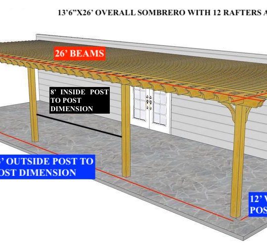 Ransom Tilton 13'6"x26' Custom Attached Sombrero WITH 50 TOP SLATS AND 4 POSTS WITH SPECIAL CENTER POST PLACEMENT. 8' INSIDE POST TO POST FOR 2 CENTER POSTS - Image 1