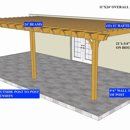 MARK V 11'X24' Custom Attached Sombrero  BK+ SLOPE WITH (3) 8X8X12 POSTS  *SEND LEDGER BOARD WITH (2) 12' BOARDS TO CUSTOM LENGTH ON DAY OF INSTALL and 4X6 ANGLE BRACES - Image 1
