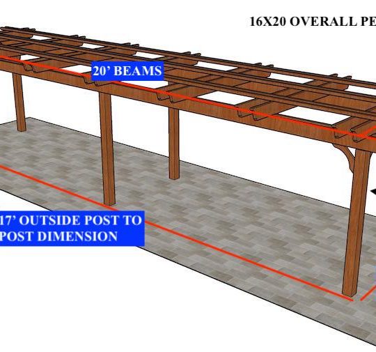 SANJAY 16'X20' Custom Freestanding Fedora  WITH (14) 16' RAFTERS AND (16) 2X2 TOP SLATS WITH (6) 8X8X12 POSTS - Image 1